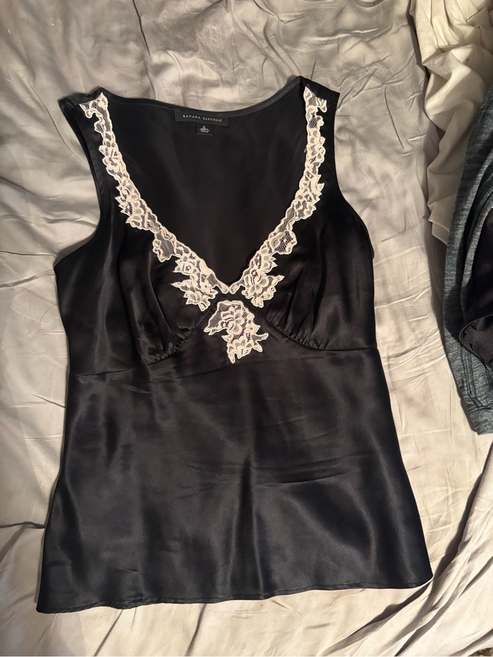 Banana Republic Black Satin Camisole with Cream Lace Trim